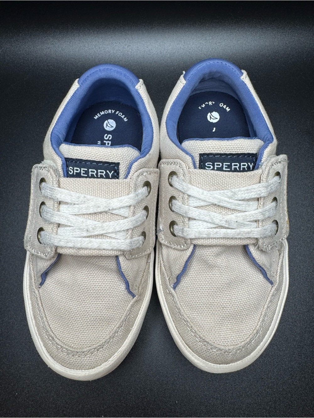 Sperry Beige Canvas Lace-Up Boat Shoes with Blue Lining